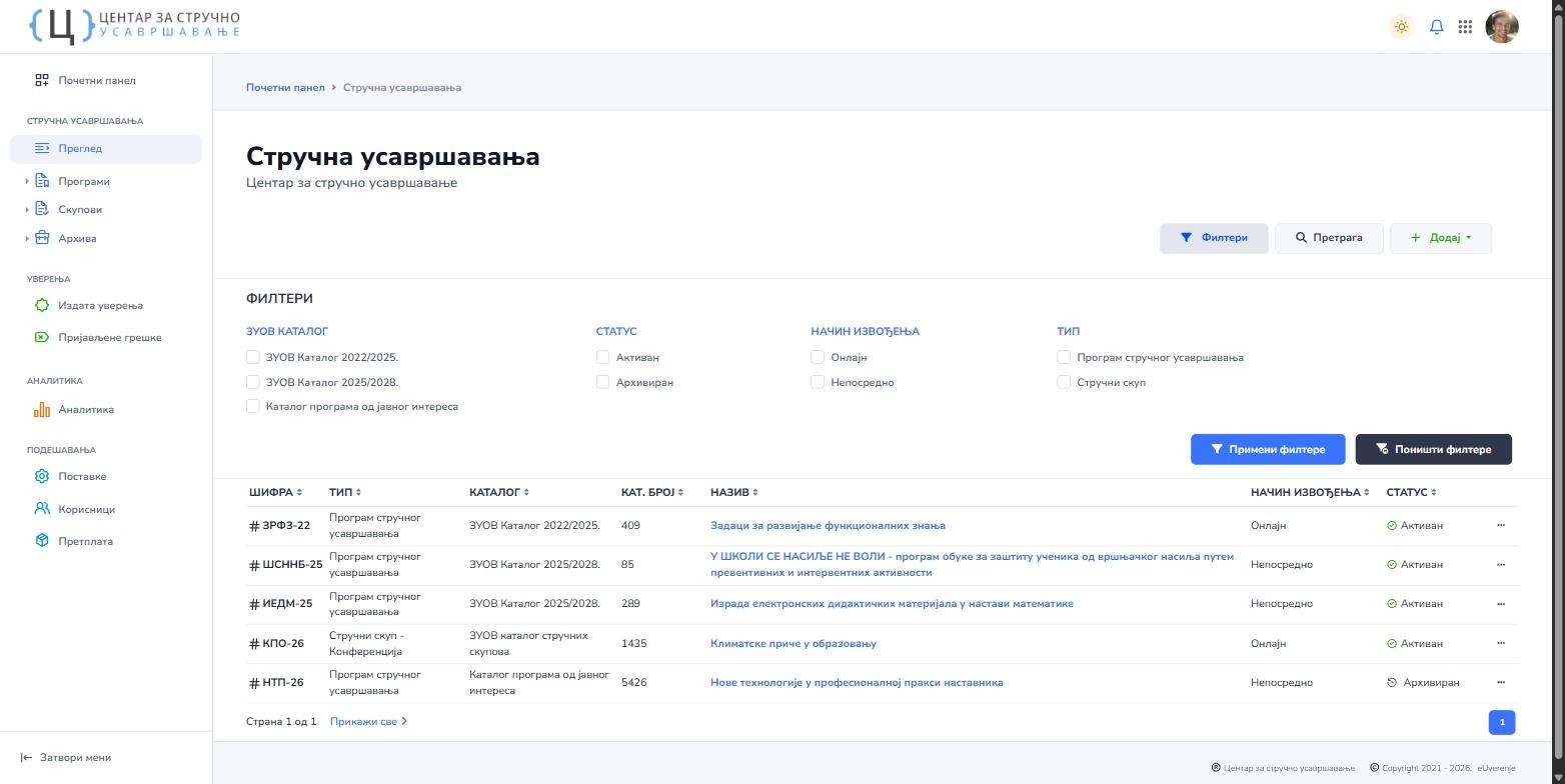 Филтери на списку програма