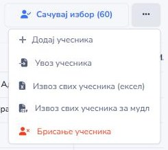 Мени радњи над списком учесника