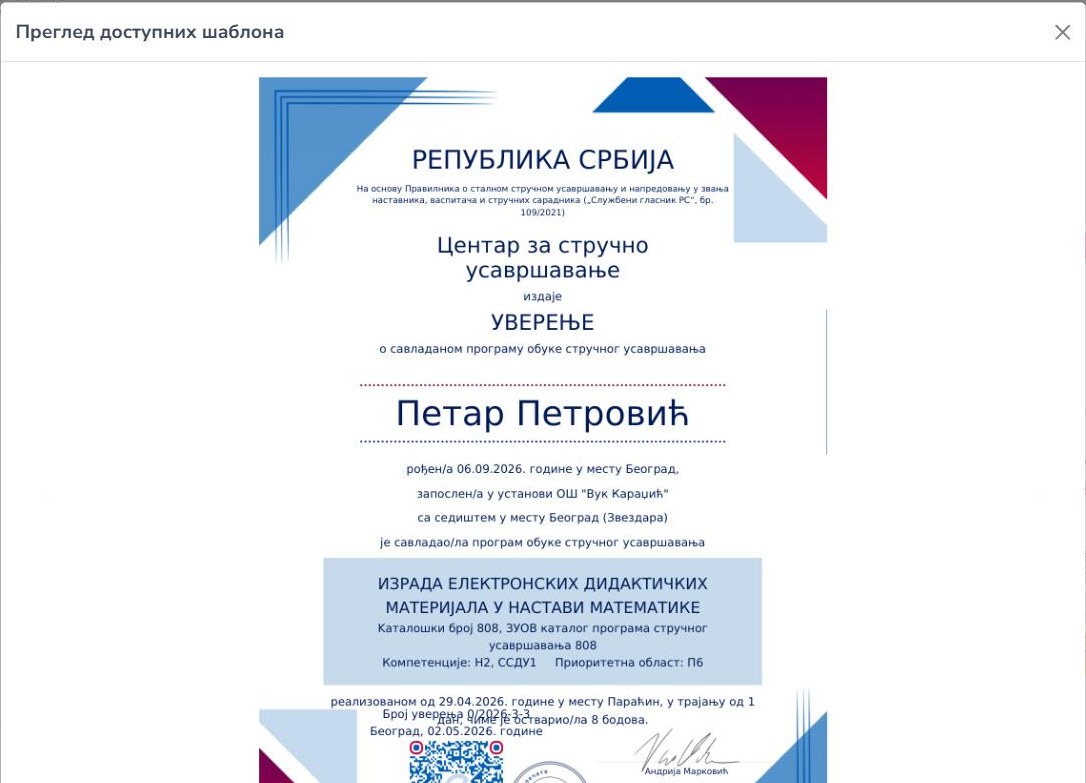 Преглед доступних шаблона